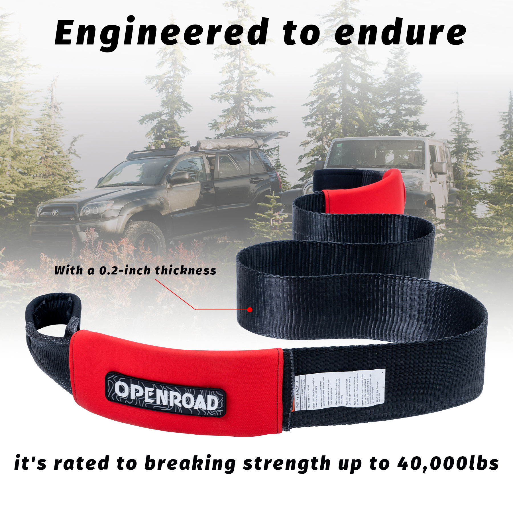 OPENROAD 4''x8' Break Strength 40,000 lbs Tree Saver Strap, Triple Reinforced Webbing. Towing Rope OPENROAD   