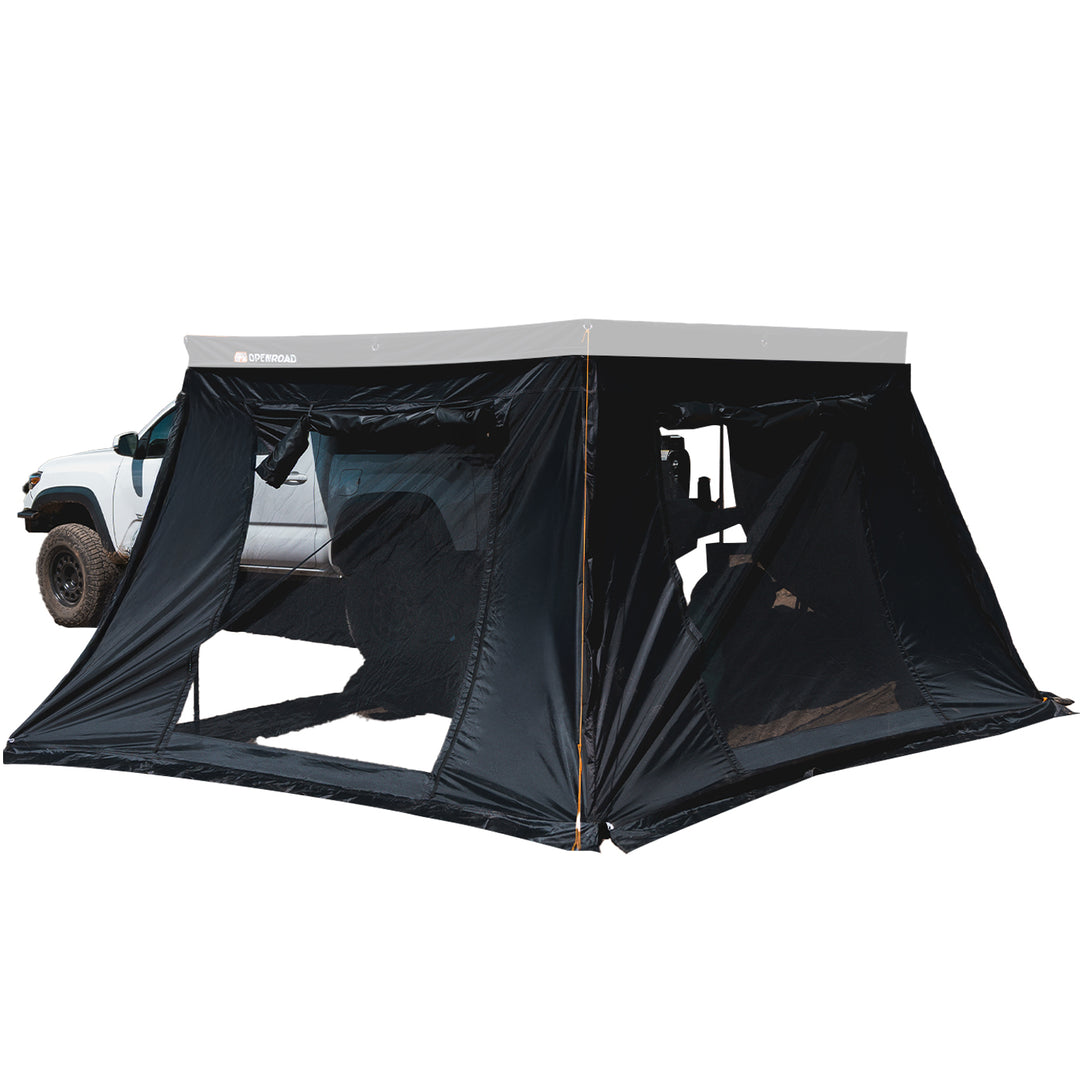 OPENROAD 270 Free Standing Awning with 270 Awning Sidewalls with 13,500lbs Winch with Portable FridgeQUICK-OPEN SHOWER AWNING V2 and 45L Portable Fridge Openroad4wd