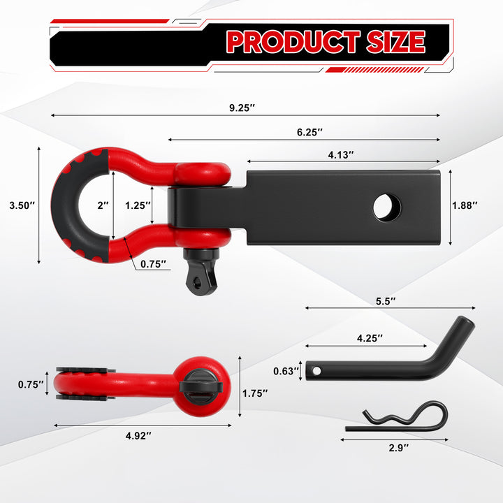 2" Universal Shackle Hitch Receiver with 3/4'' D Ring Shackle Openroad4wd