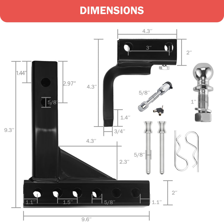 OPENROAD Adjustable Trailer Hitch Ball Mount Fits 2-Inch Receiver, 2" Tow Balls 7500lbs  openroad4wd.com