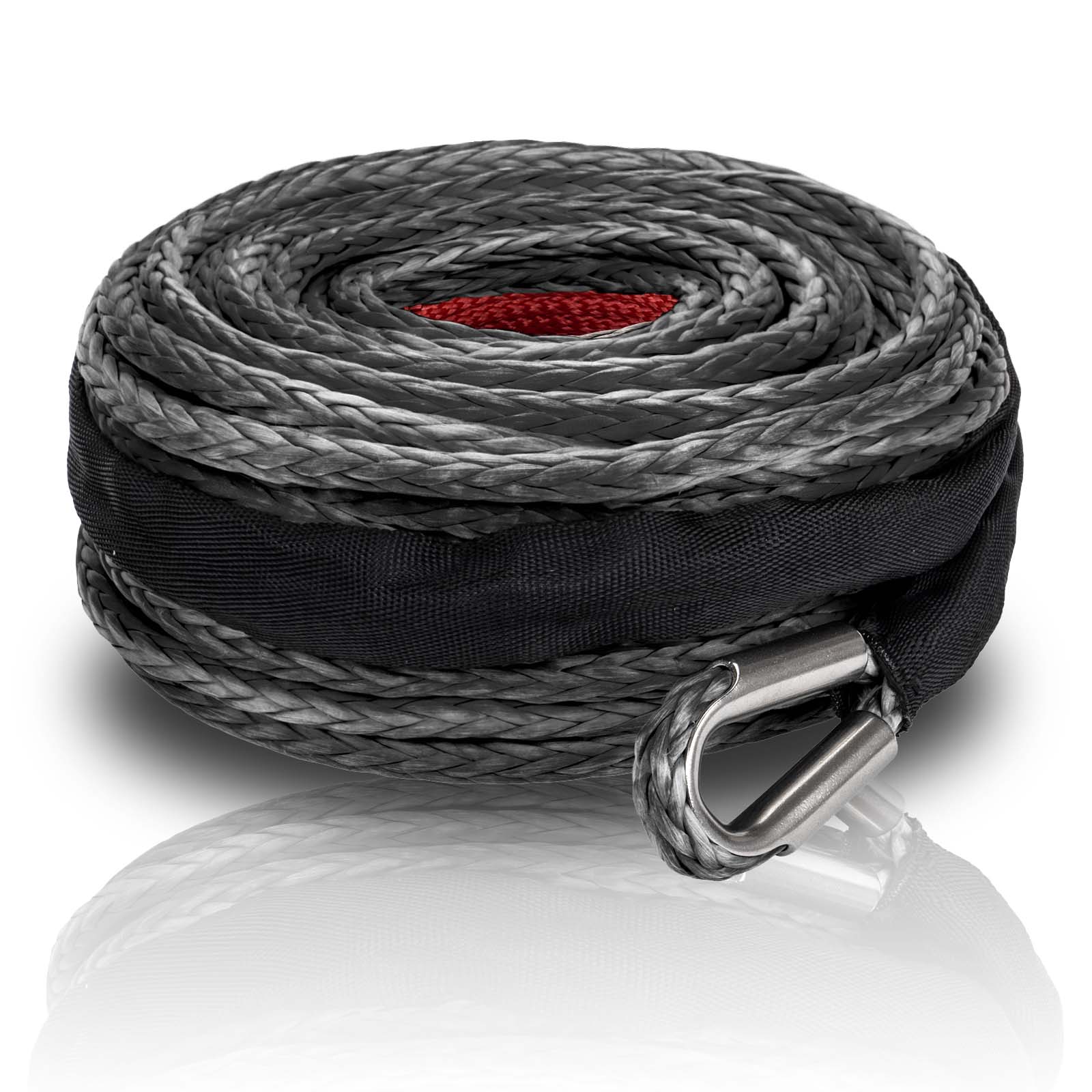 Openroad Synthetic Winch Rope, 3/8 x 85'-18000 lbs Winch Line Rope Replacement with Protective Sleeve/Rope Winch Hook, Gray