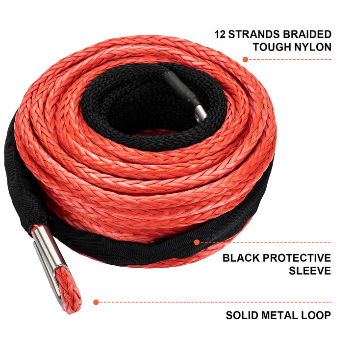 OPENROAD Synthetic Winch Rope, 1/2" x 85'-18000lbs Winch Line Rope Replacement with Protective Sleeve/Rope Winch Hook  OPENROAD