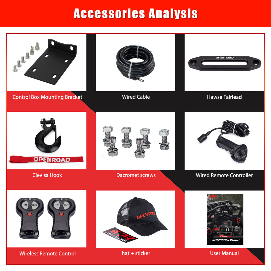 OPENROAD 13,000 lbs Winch with Synthetic Rope - Panther Series 2s winch OPENROAD