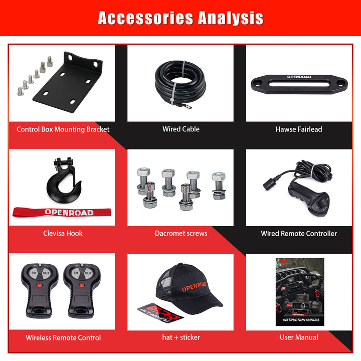 OPENROAD 13,000 lbs Winch with Synthetic Rope - Panther Series 2s winch OPENROAD