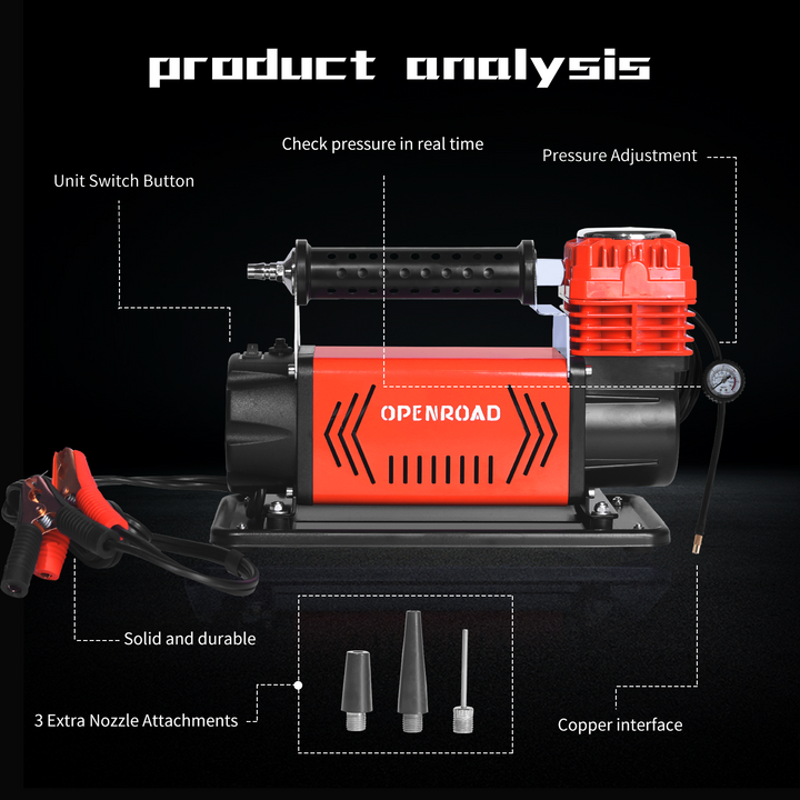 OPENROAD 12V Portable Inflator Air Compressor Heavy Duty, 5.65CFM Truck Tires Inflator, Offroad Air Compressor Kit for Car Tires 150PSI Air Compressor OPENROAD