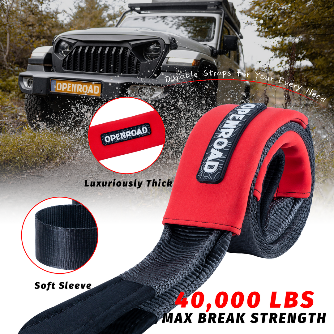 OPENROAD 4''x8' Break Strength 40,000 lbs Tree Saver Strap, Triple Reinforced Webbing. Towing Rope OPENROAD   