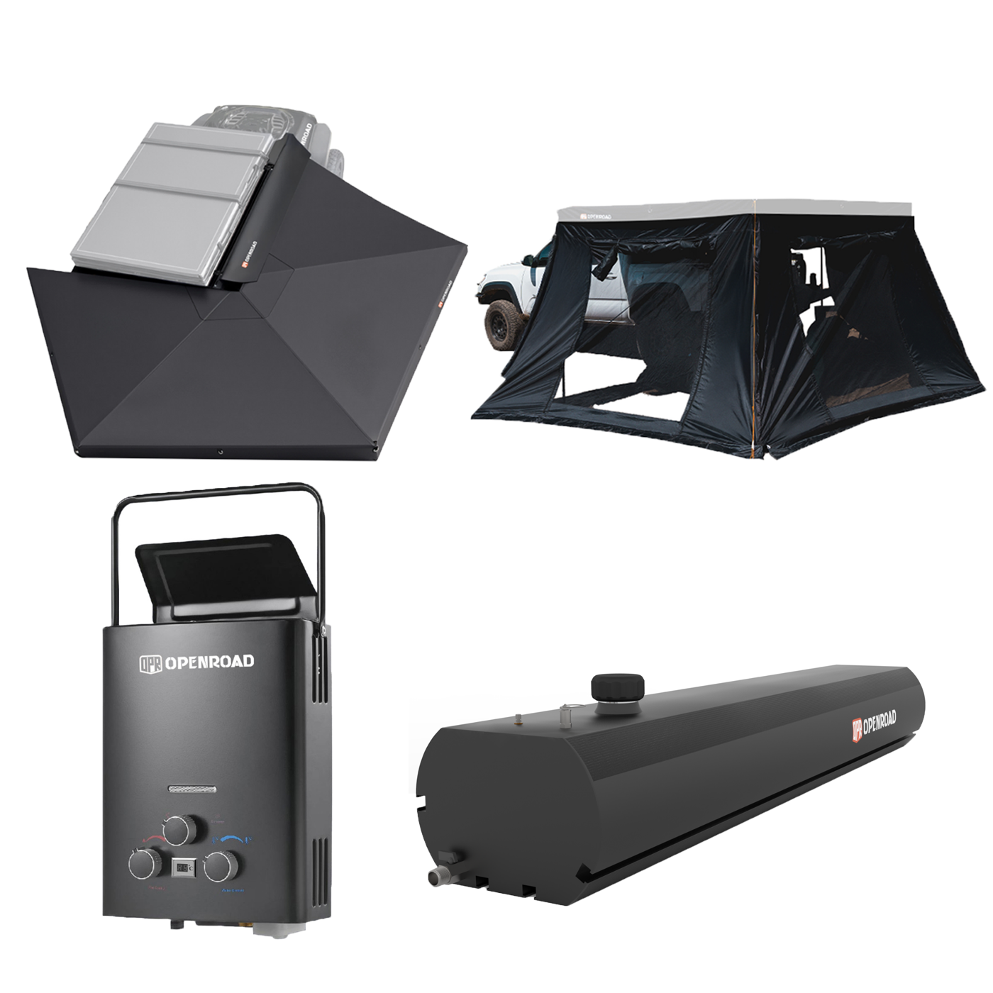 OPENROAD 270 Free Standing Awning with Side Wall with Water Tank for 5Gal with Water Heater Openroad4wd