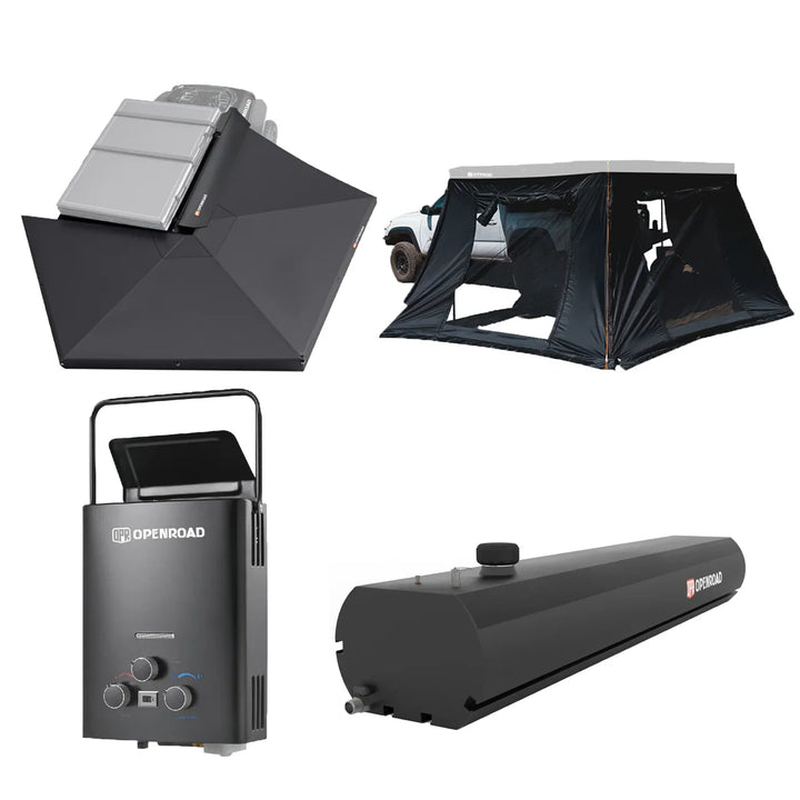 OPENROAD 270 Free Standing Awning with Side Wall with Water Tank for 5Gal with Water Heater Openroad4wd