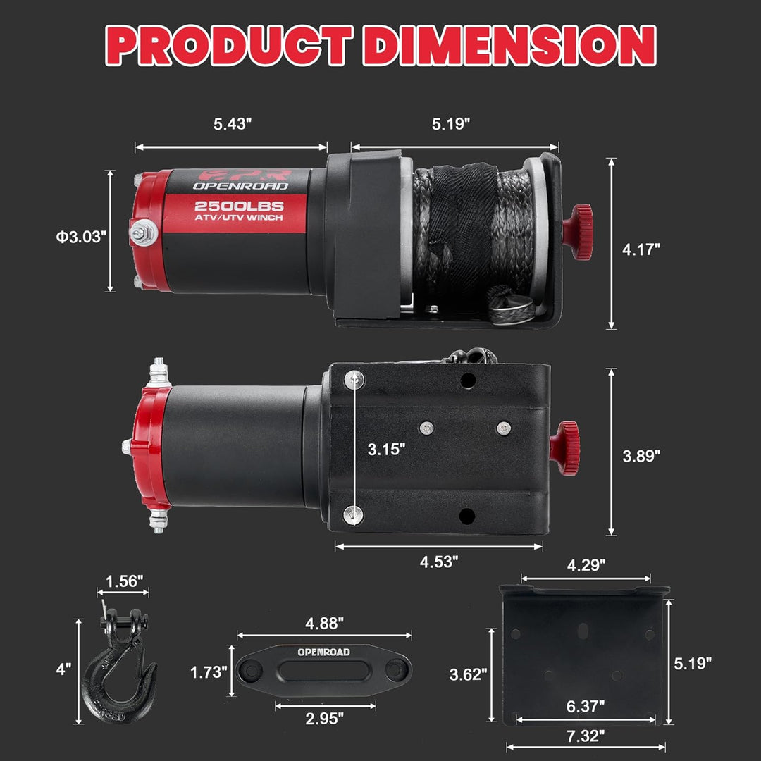 OPENROAD 2500lbs ATV/UTV Winch,12 V Towing Off-road Electric ATV Winch  openroad4wd.com   