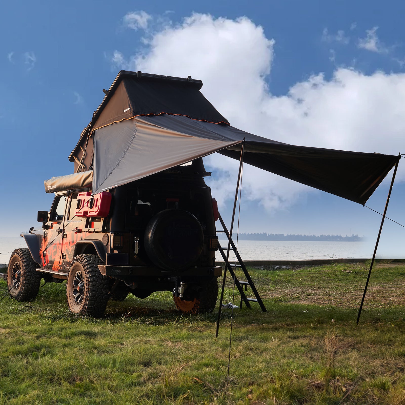 OPENROAD Hard Shell Roof Top Tent - PeakRoof Series  openroad4wd.com RTT With Fly Awning  