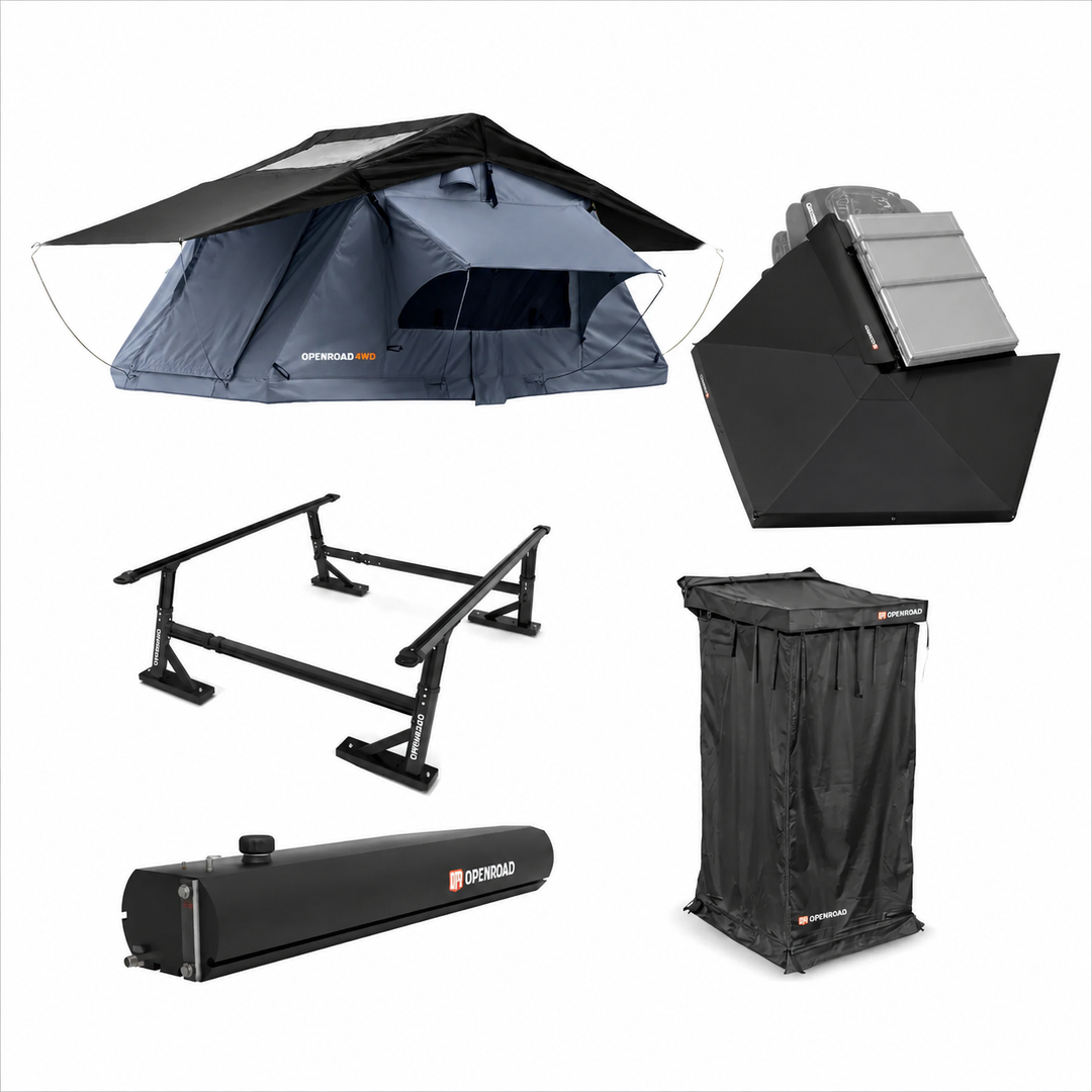 OPENROAD Soft Roof Top Tent and 270 Awning and Bed Rack and Shower Awning V2 and Water Tank 10 Gal Openroad4wd