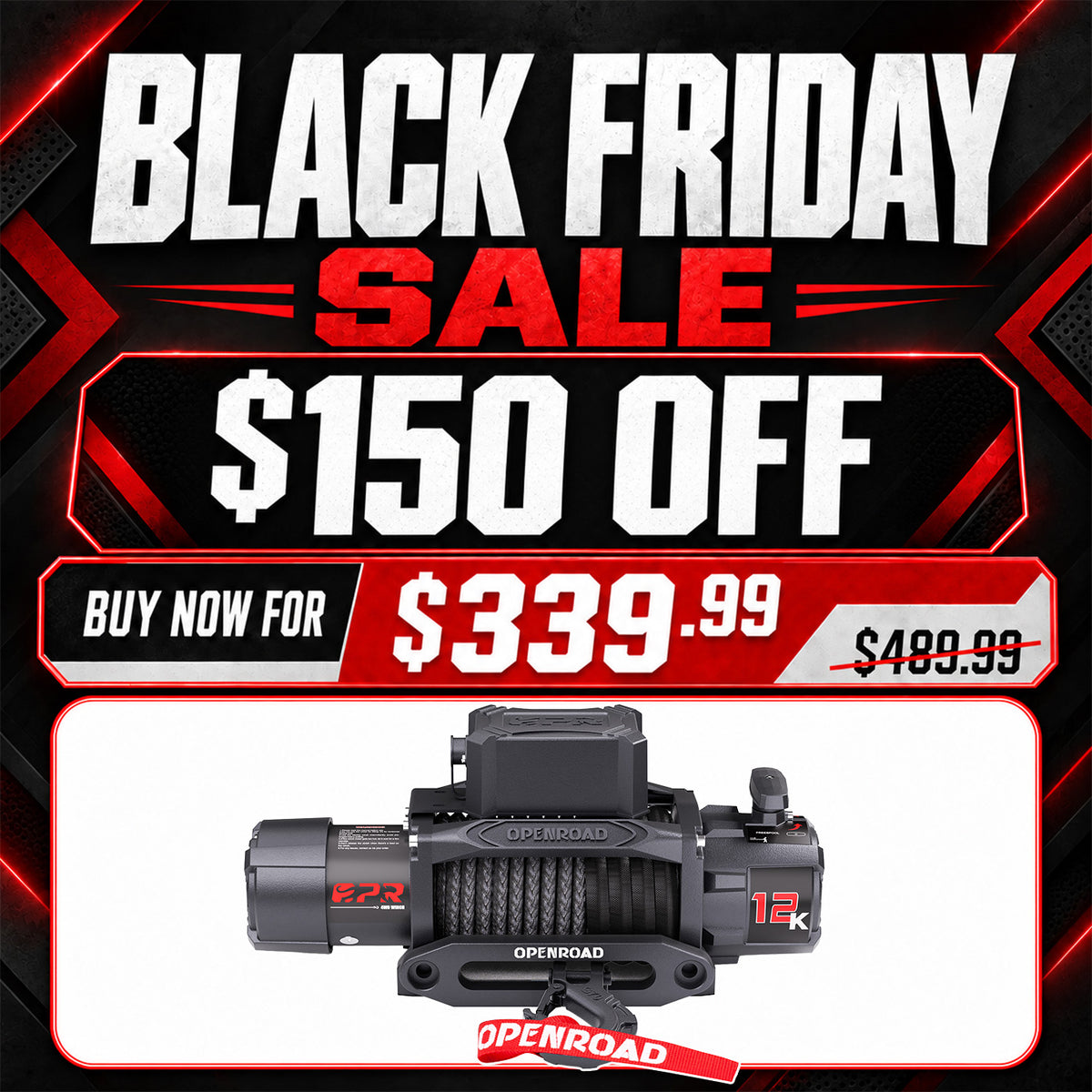 OPENROAD 12,000lbs Electric Winch with Synthetic Rope-Panther Series 3S winch Openroad4wd