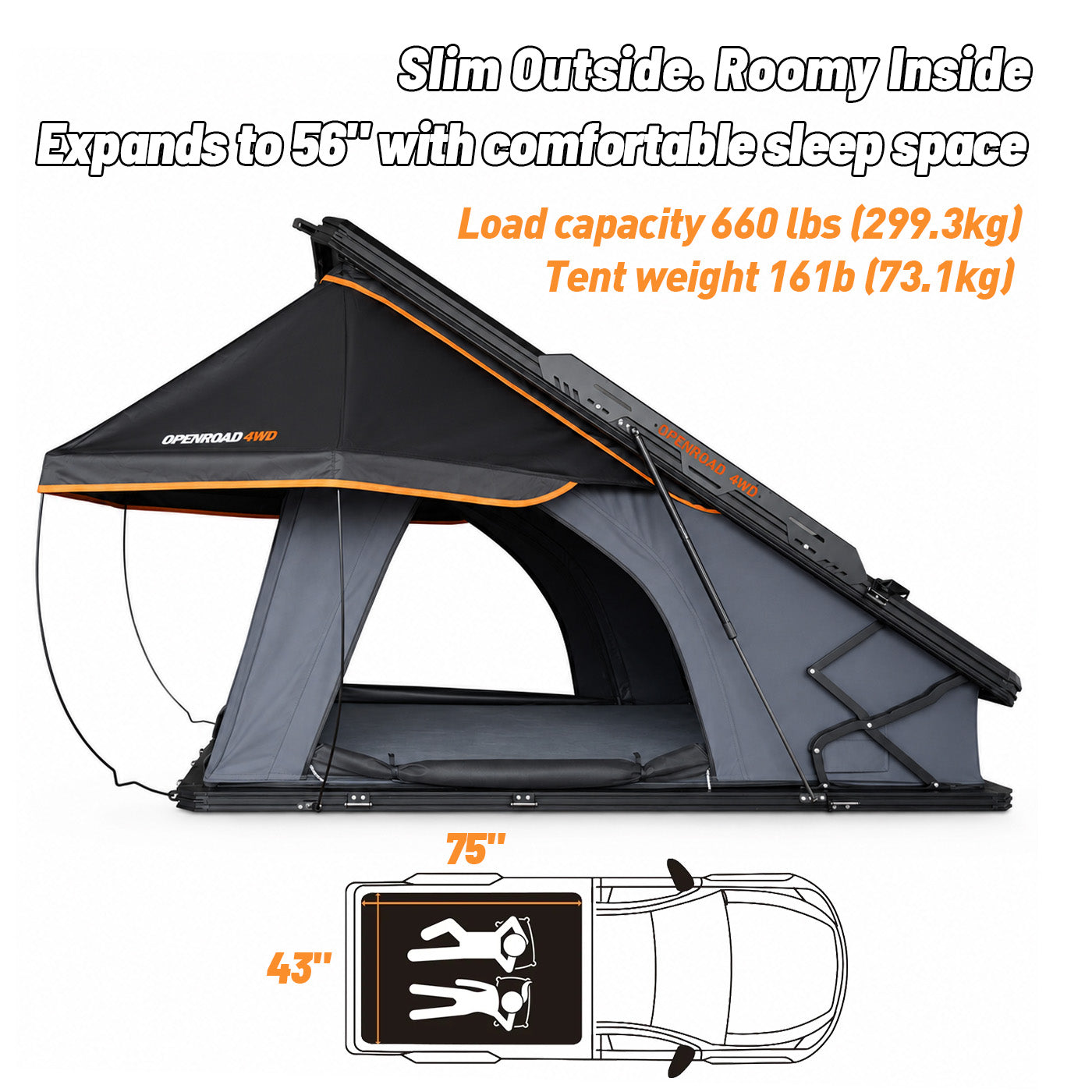 OPENROAD Aluminum Hard Shell Roof Top Tent-PeakRoof LT V2 Series