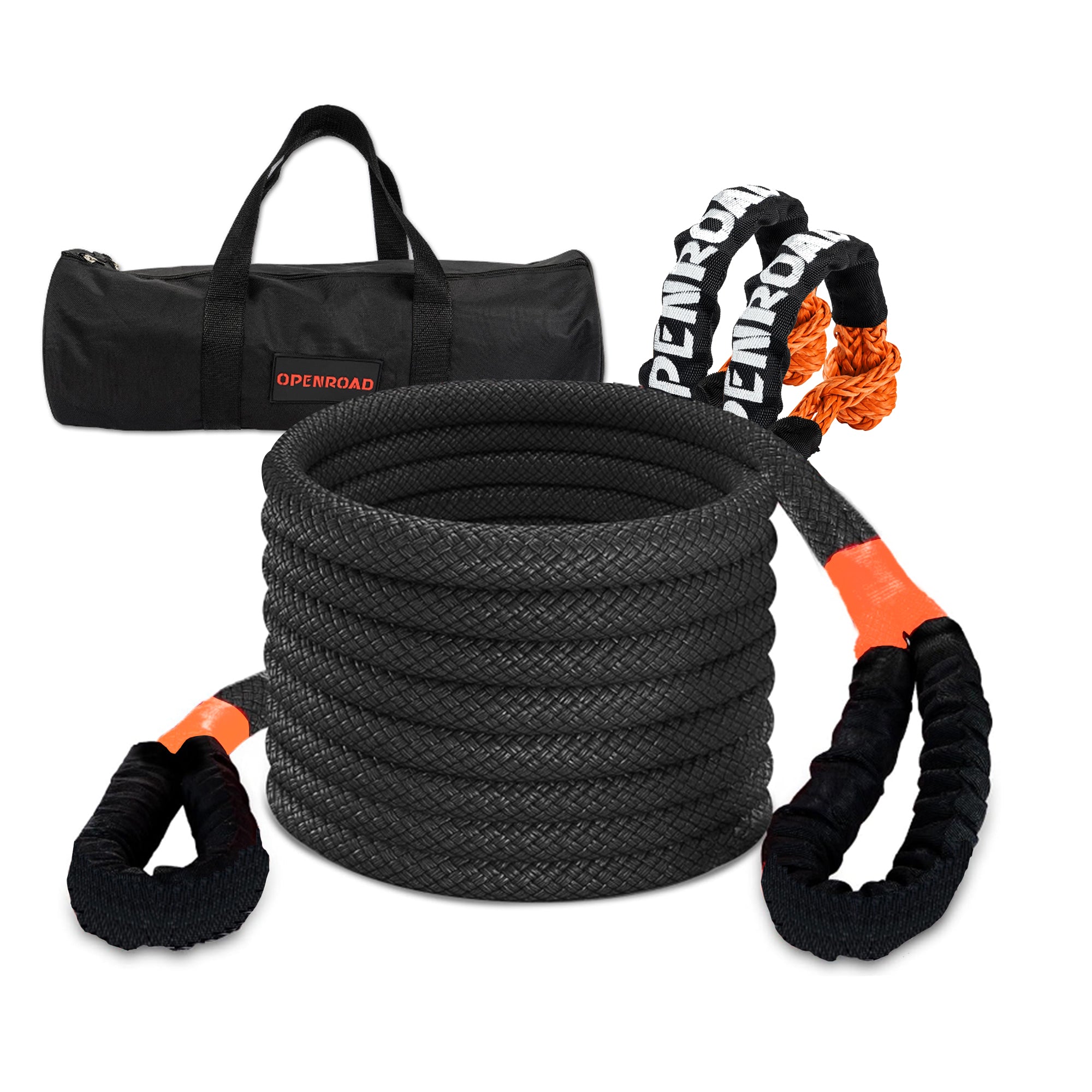 OPENROAD 1" x30' Kinetic Recovery Tow Rope (25,000lbs)，for Truck Off-Road Vehicle ATV UTV, Carry Bag Included,Orange Recovery Straps OPENROAD 1" x30' Tow Rope  