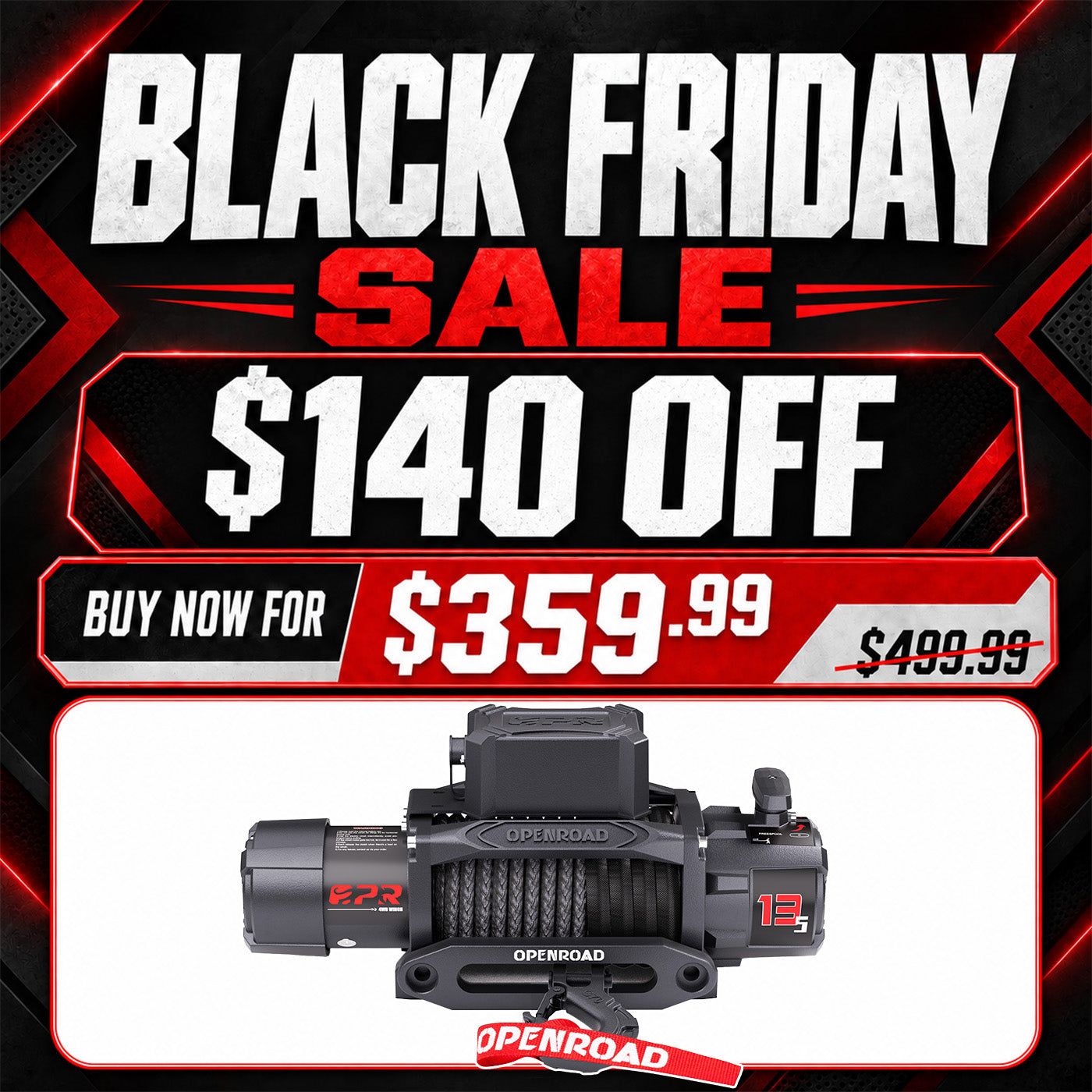 OPENROAD 13,500lbs electric winch with Synthetic Rope - Panther Series 3S winch Openroad4wd