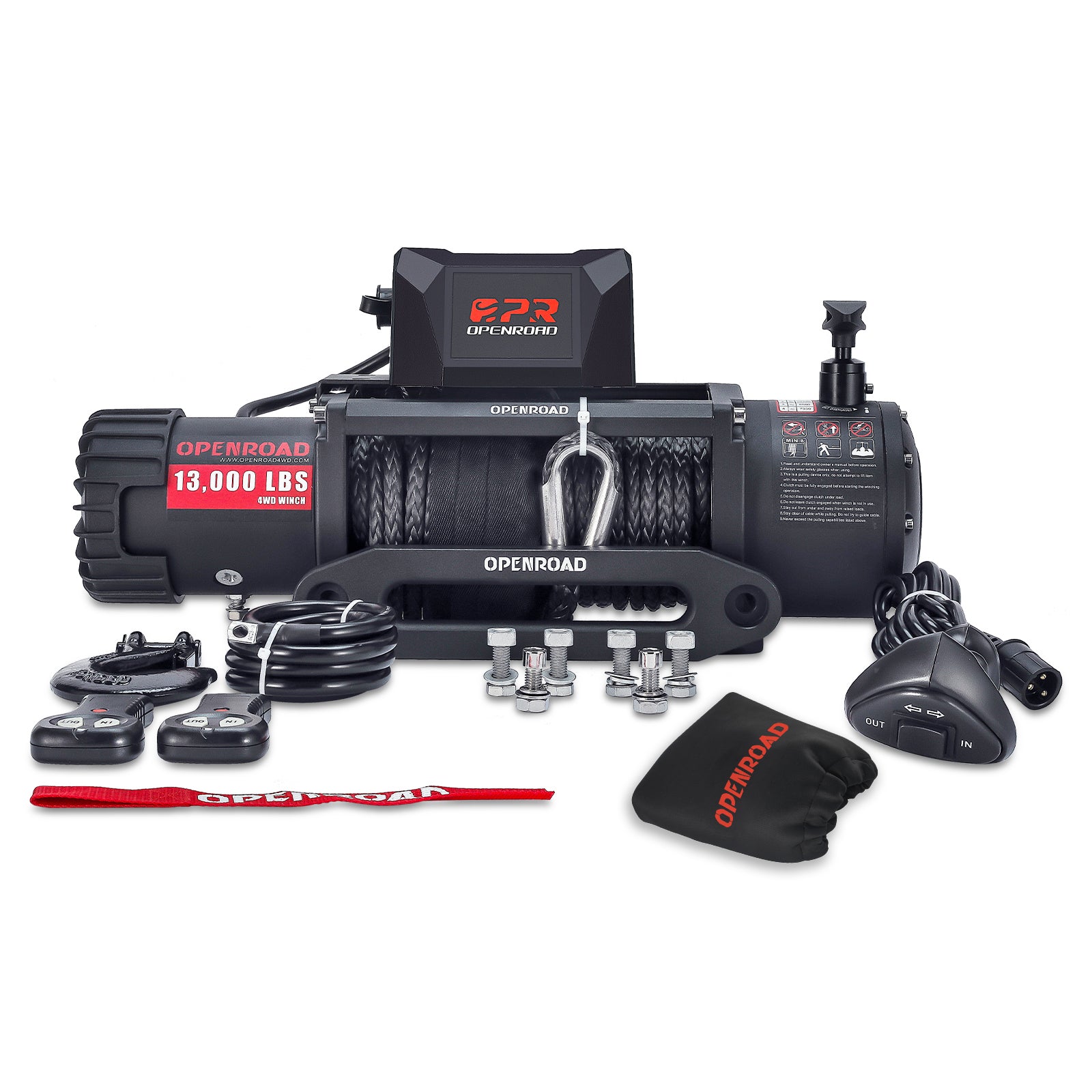 OPENROAD 13,000 lbs winch with synthetic rope and 2 wireless remote controllers - Panther Series 2S, compatible with the front bumper designed for a 12,000 lbs winch winch OPENROAD   
