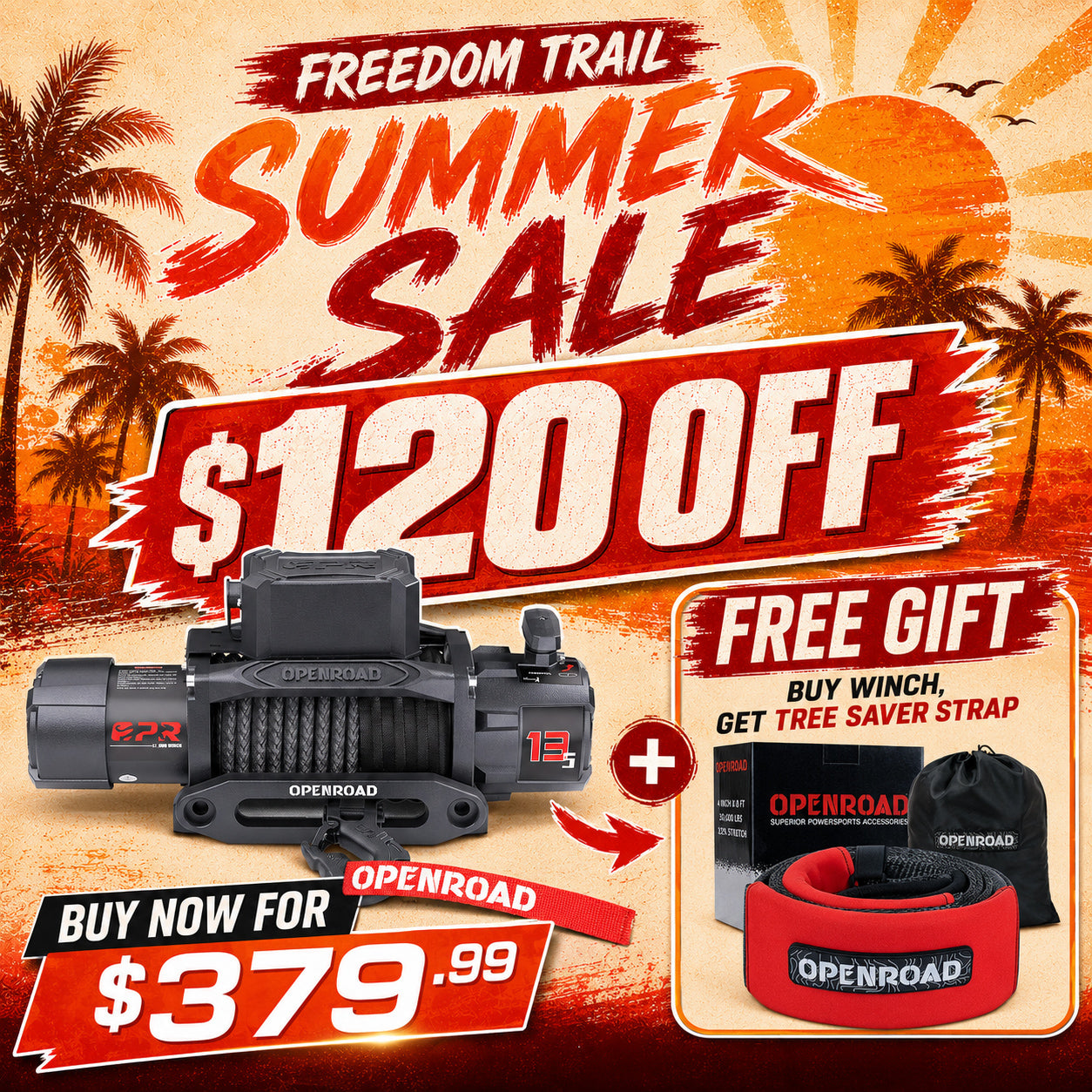 OPENROAD 13,500lbs electric winch with Synthetic Rope - Panther Series 3S winch Openroad4wd