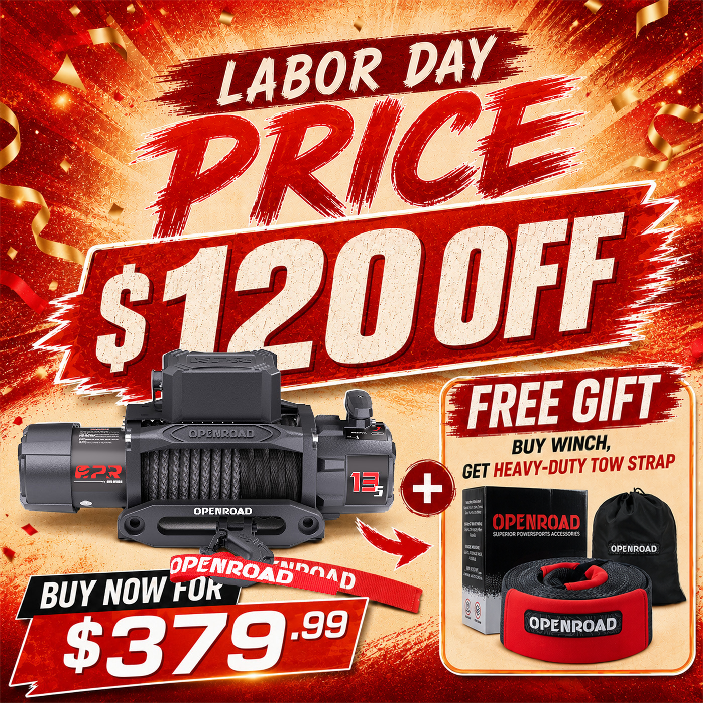 OPENROAD 13,500lbs electric winch with Synthetic Rope - Panther Series 3S winch Openroad4wd