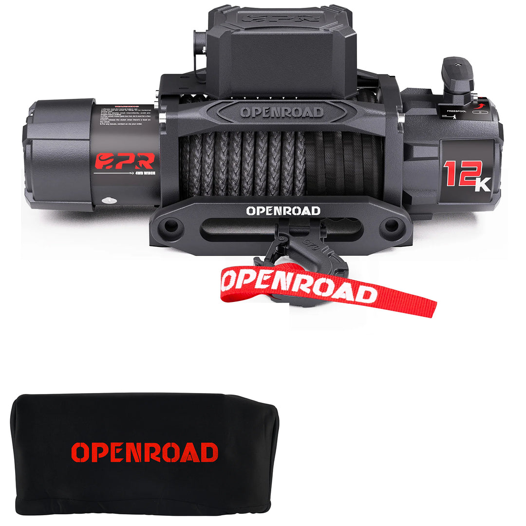 OPENROAD 12,000lbs Winch with Synthetic Rope-Panther Series 3S winch Openroad4wd 12K Winch with cover