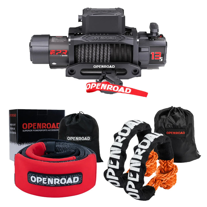 OPENROAD 13,500lbs Winch with Tree Saver Strap with Synthetic Soft Shackle Rope Openroad4wd