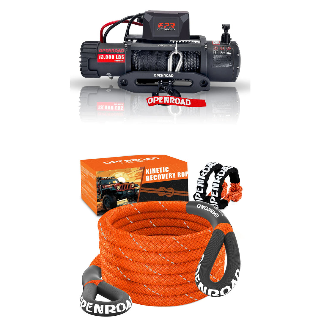 OPENROAD 13,000 lbs Winch with Synthetic Rope - Panther Series 2s winch OPENROAD 13K Winch With Kinetic Rope  