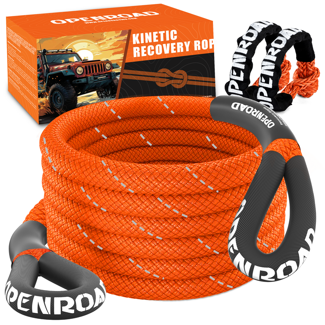 OPENROAD 1" x30' Kinetic Recovery Tow Rope (36,000lbs)，for Truck Off-road Vehicle ATV UTV, Carry Bag Included Recovery Straps OPENROAD Orange with Soft Shackle  