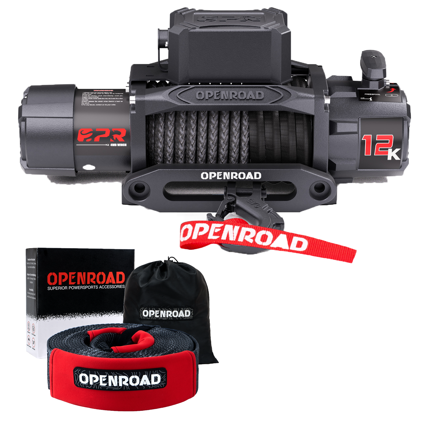 OPENROAD 12,000lbs Electric Winch with Synthetic Rope-Panther Series 3S