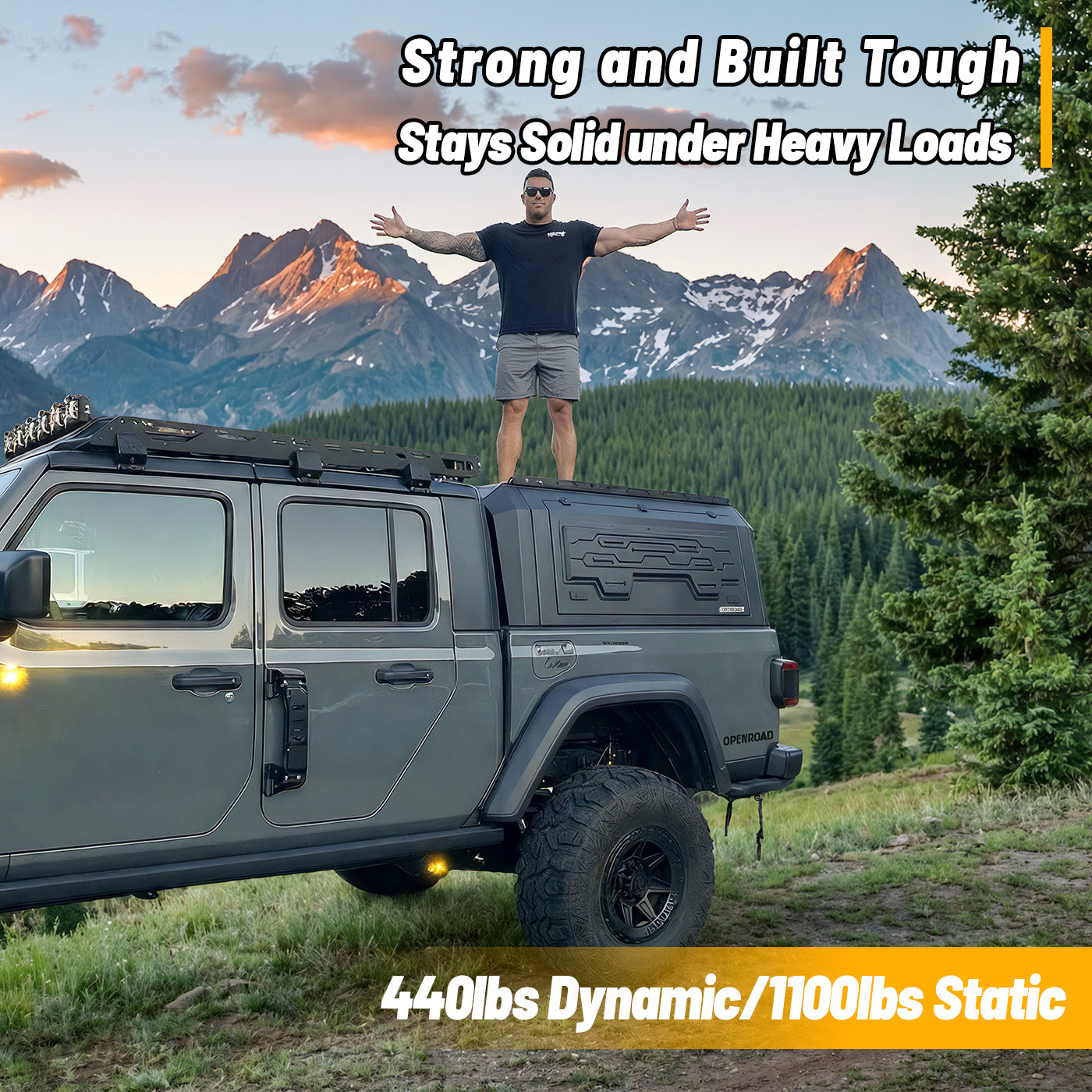 OPENROAD Aluminum Truck Cap with Three-Color Light