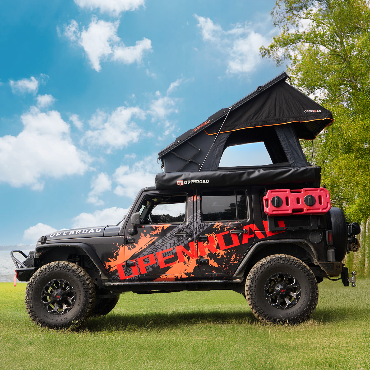 OPENROAD Aluminum Hard Shell Roof Top Tent-PeakRoof LT Series  openroad4wd.com With Cross Bars Pickup in Store 