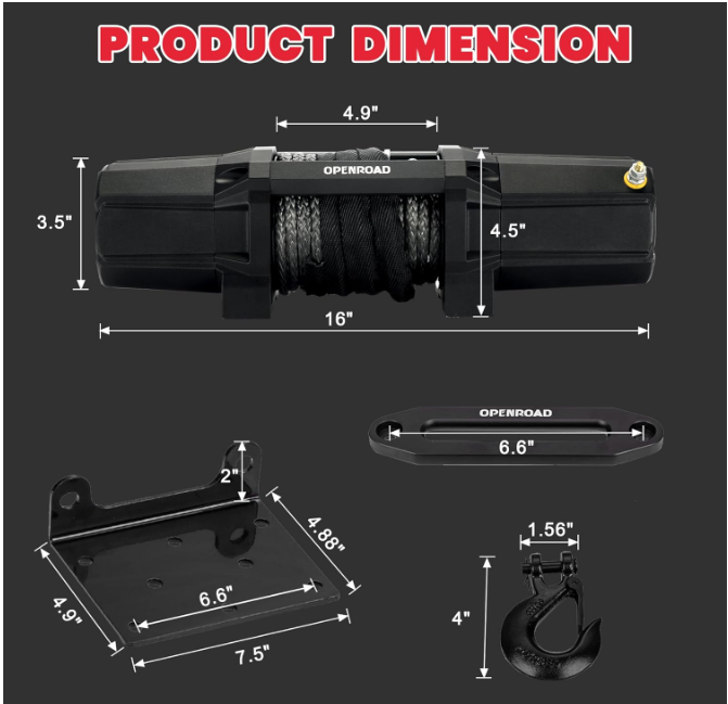 OPENROAD 6000lbs 12 Volts Electric Winch, Winch for UTV winch OPENROAD