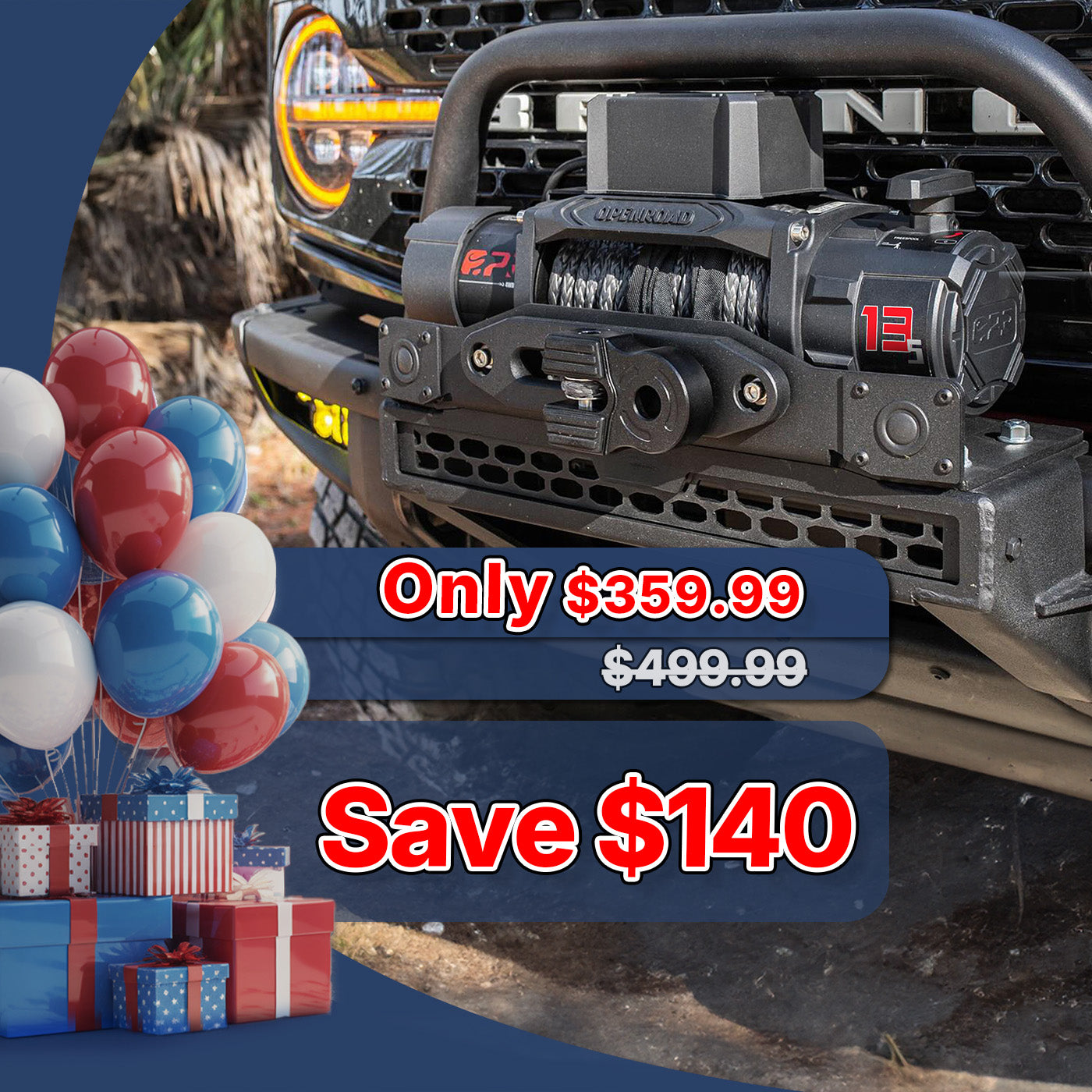 OPENROAD 13,500lbs electric winch with Synthetic Rope - Panther Series 3S winch Openroad4wd