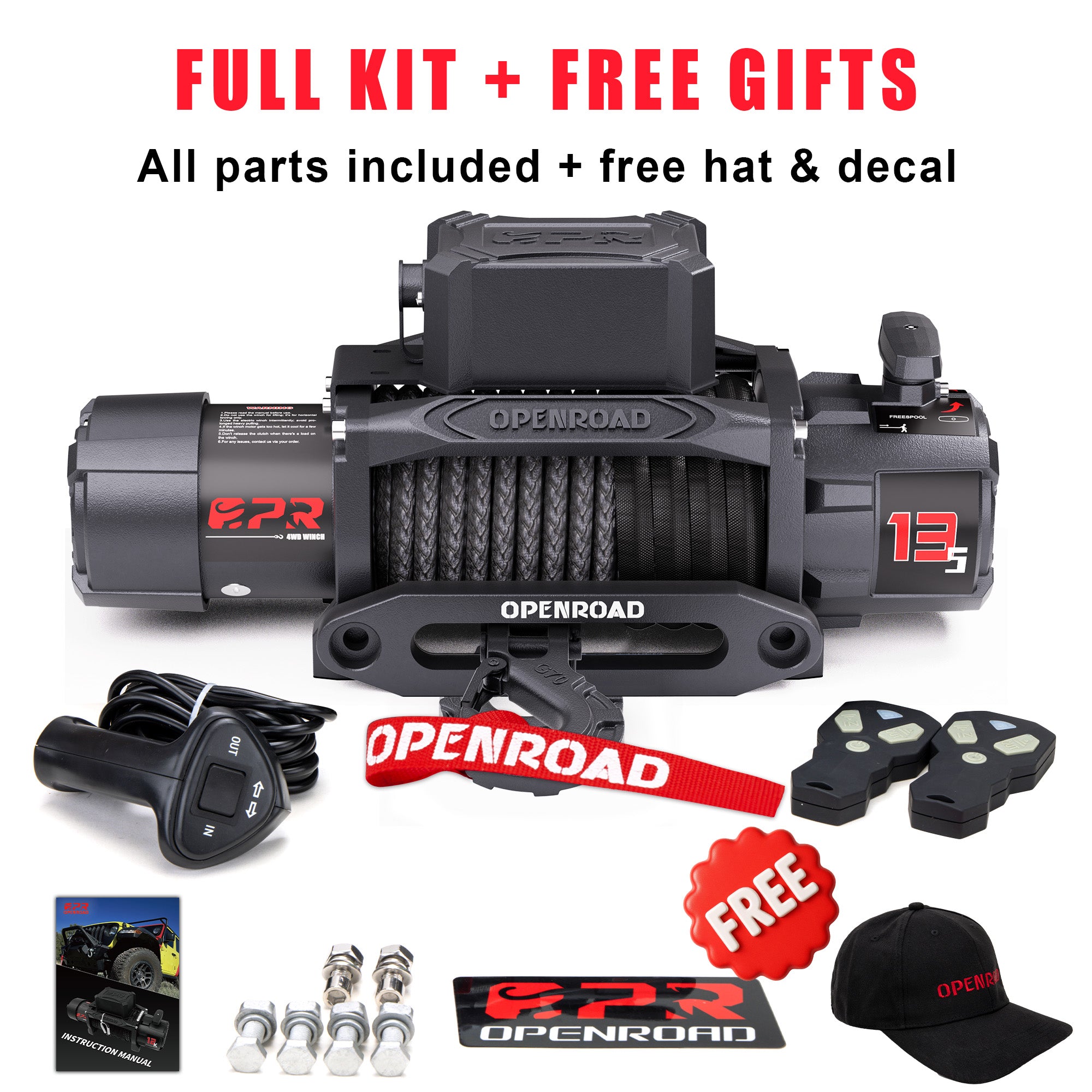 OPENROAD 13,500lbs electric winch with Synthetic Rope - Panther Series 3S winch Openroad4wd