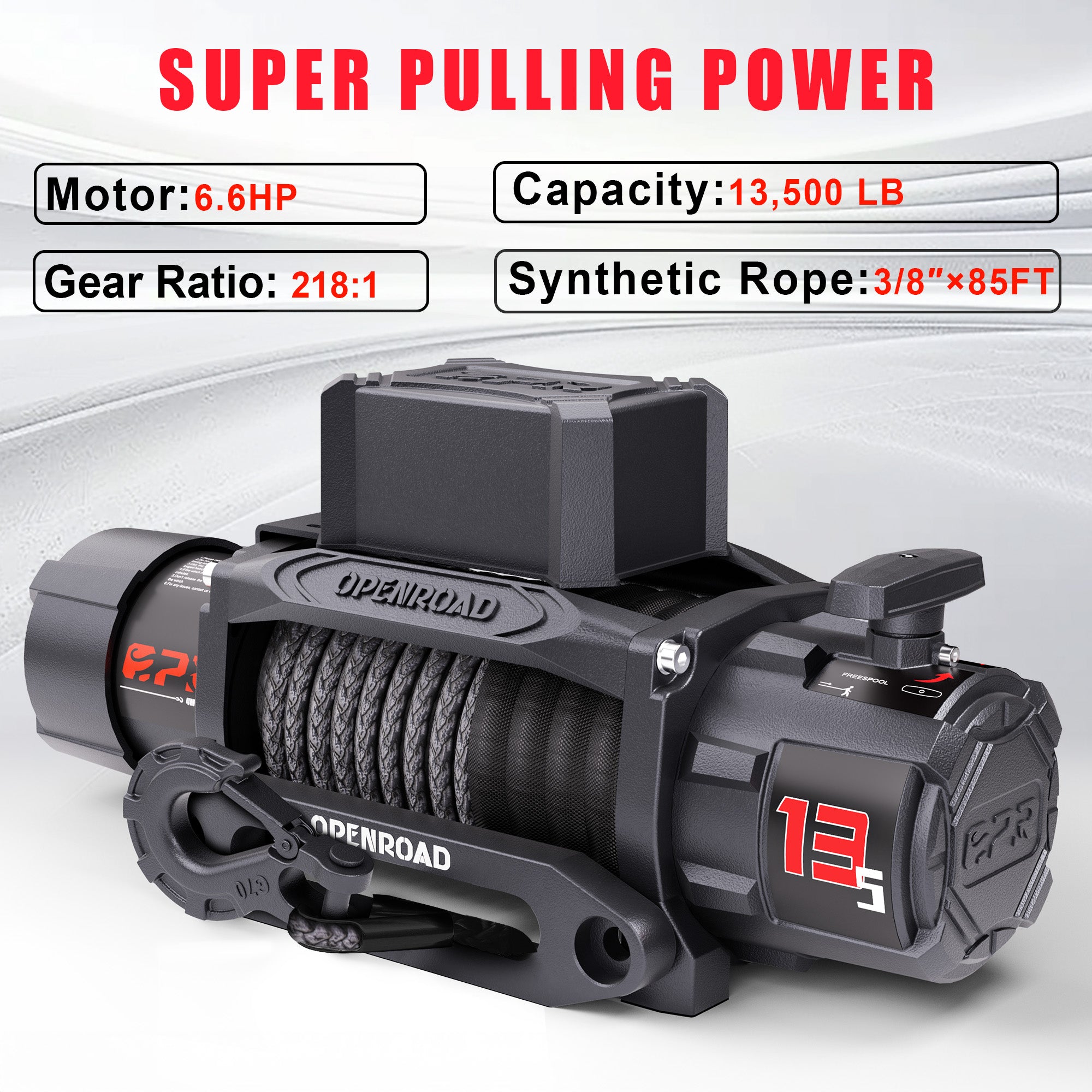 OPENROAD 13,500lbs electric winch with Synthetic Rope - Panther Series 3S winch Openroad4wd
