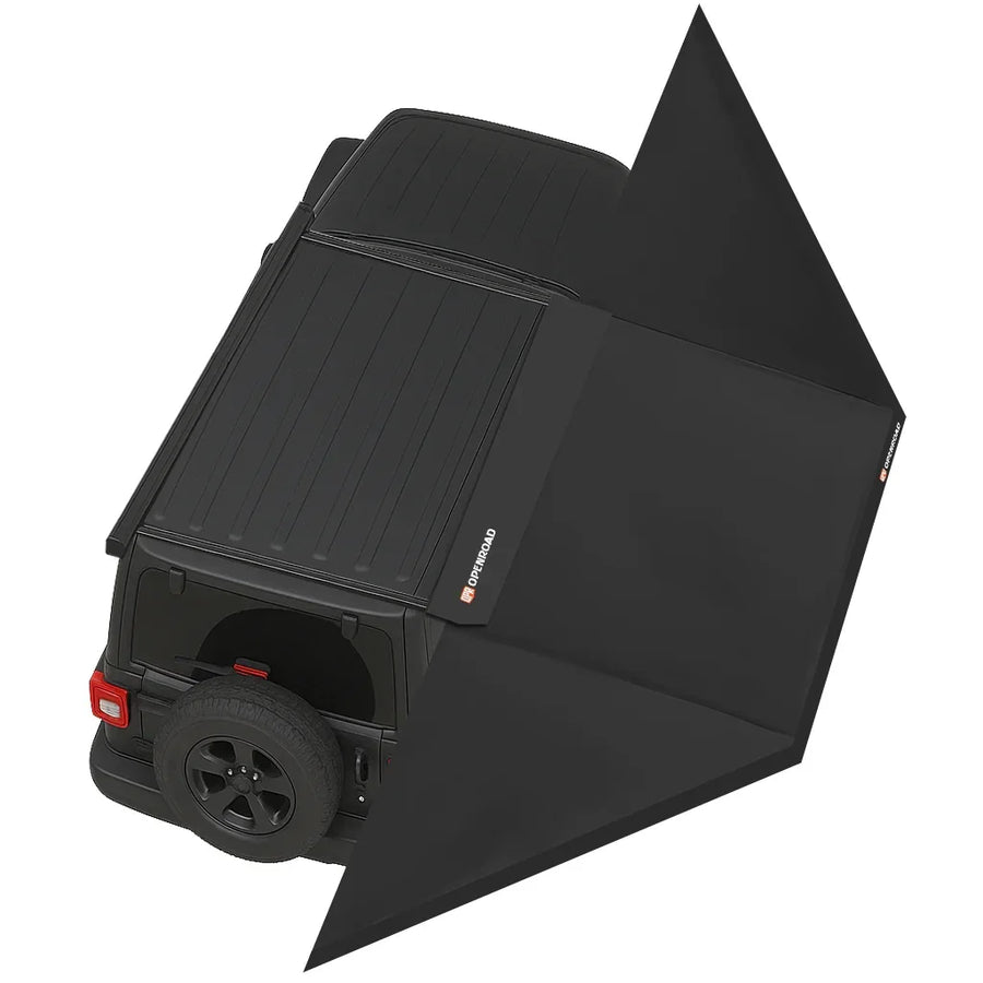 OPENROAD Truck Cap with Aluminum Hard Shell Roof Top Tent with 180  Awning with 180 Awning Sidewalls with Camping Chair Pro