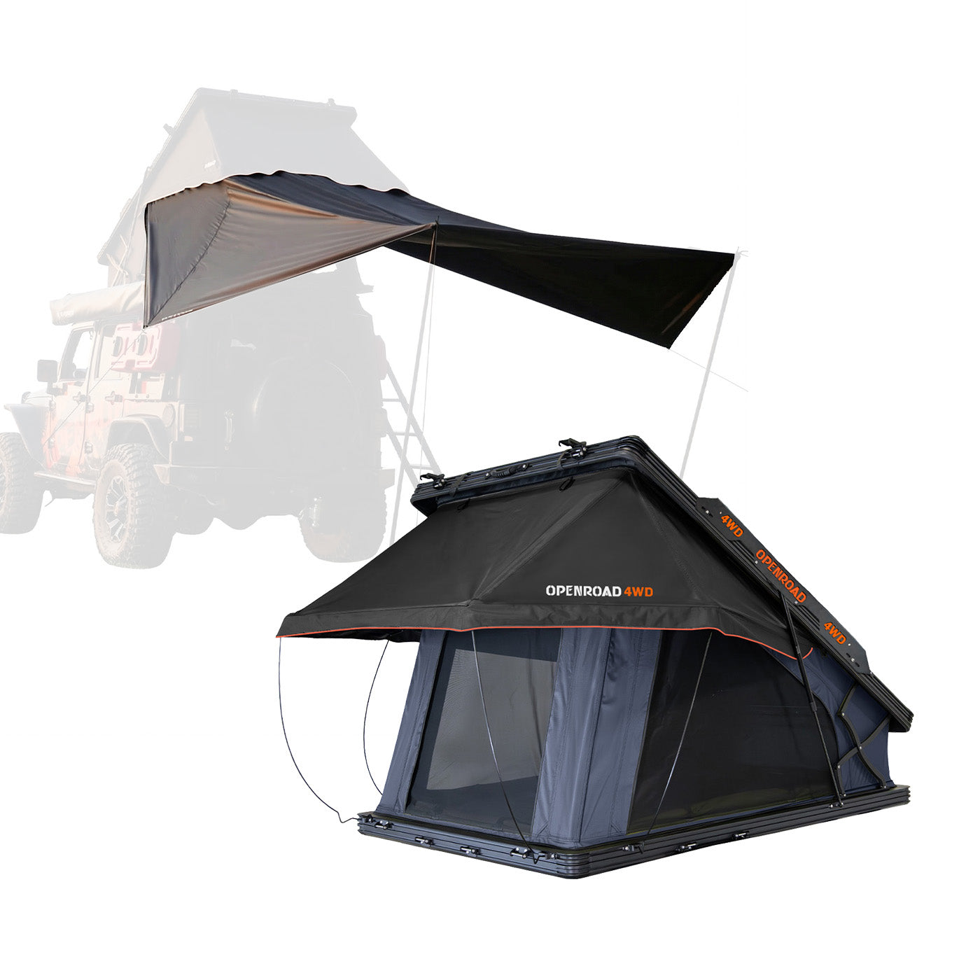 OPENROAD Aluminum Hard Shell Roof Top Tent-PeakRoof LT Series openroad4wd.com RTT with Fly Awning