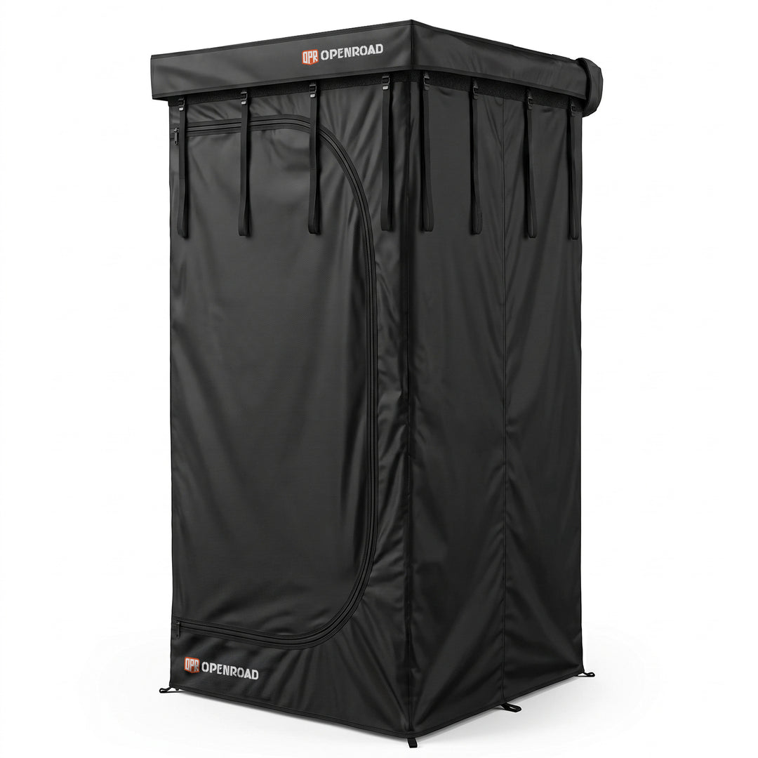 OPENROAD Truck Cap with Aluminum Hard Shell Roof Top Tent with 270 Awning with 270 Awning Side Wall with Shower Awning V2 with Roof Rack Crossbars with 5 Gal Water Tank with Water Heater with Storage Case – 50L Openroad4wd