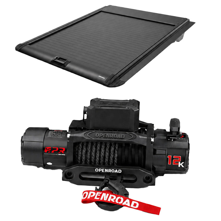 OPENROAD Aluminum Retractable Tonneau Cover with 12,000lbs Electric Winch Openroad4wd