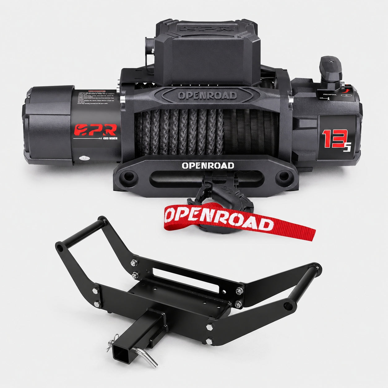 OPENROAD 13,500lbs electric winch with Synthetic Rope - Panther Series 3S winch Openroad4wd 13500lbs Winch with 2" Receiver Hitch Mount