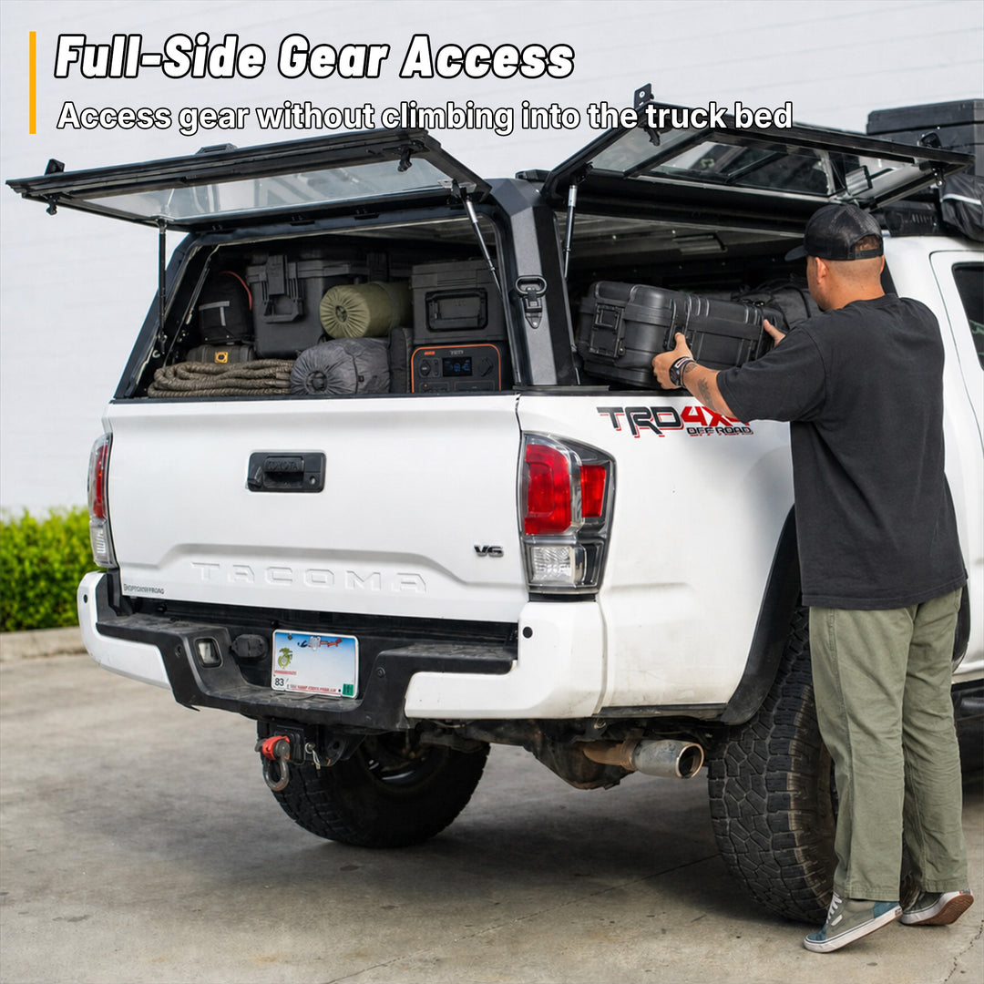 OPENROAD Sliding Glass Side Truck Cap for Toyota Tacoma (2016-2023) – 5ft Bed Openroad4wd