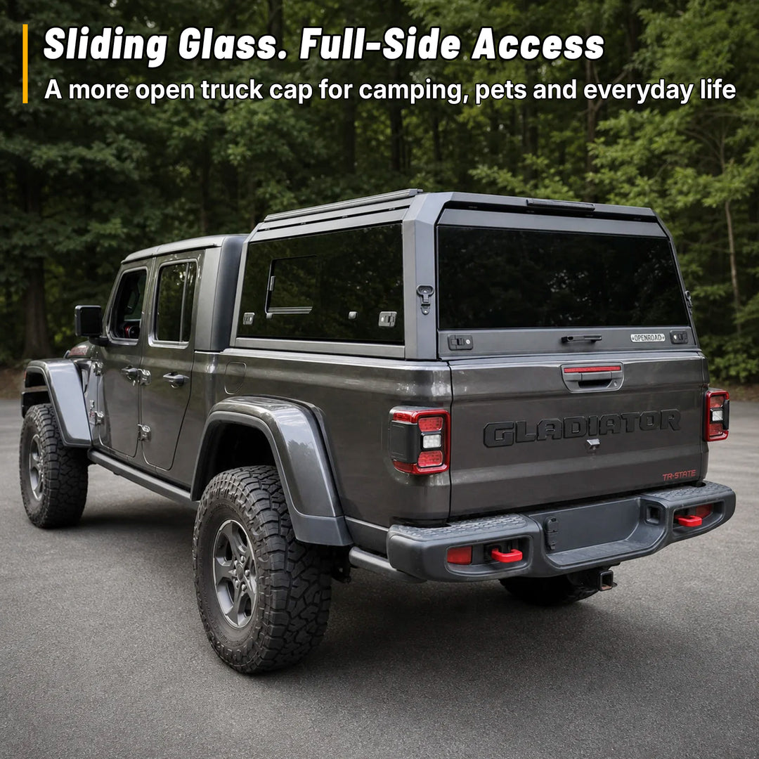 OPENROAD Sliding Glass Side Truck Cap for Jeep Gladiator 2019-2026 Openroad4wd