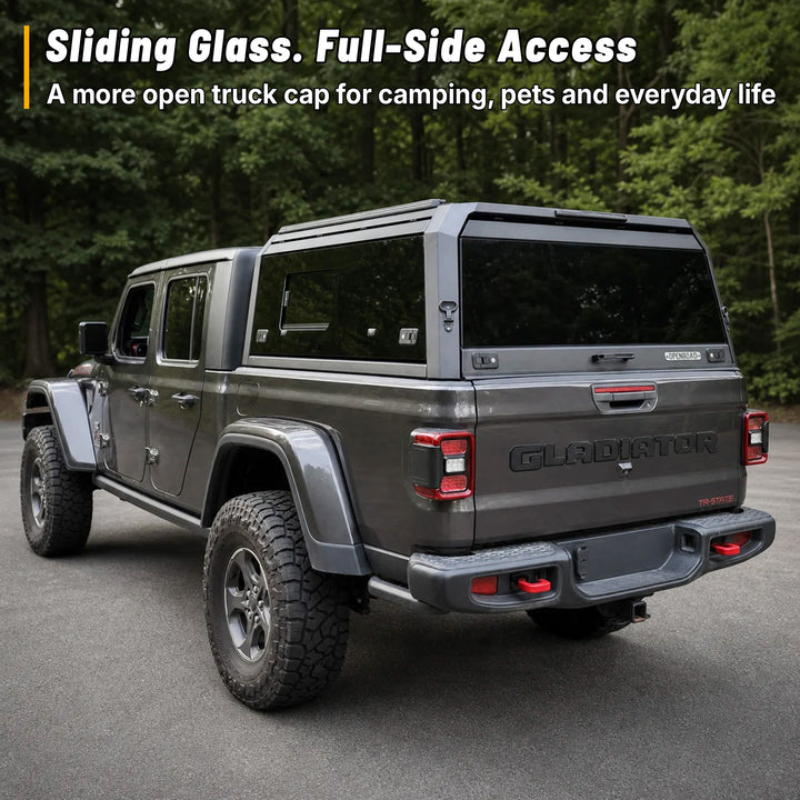 OPENROAD Sliding Glass Side Truck Cap for Jeep Gladiator 2019-2026 Openroad4wd