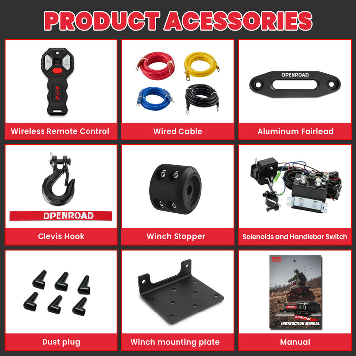 OPENROAD 4500lbs ATV/UTV Winch with Synthetic Rope and Wireless Remotes winch OPENROAD