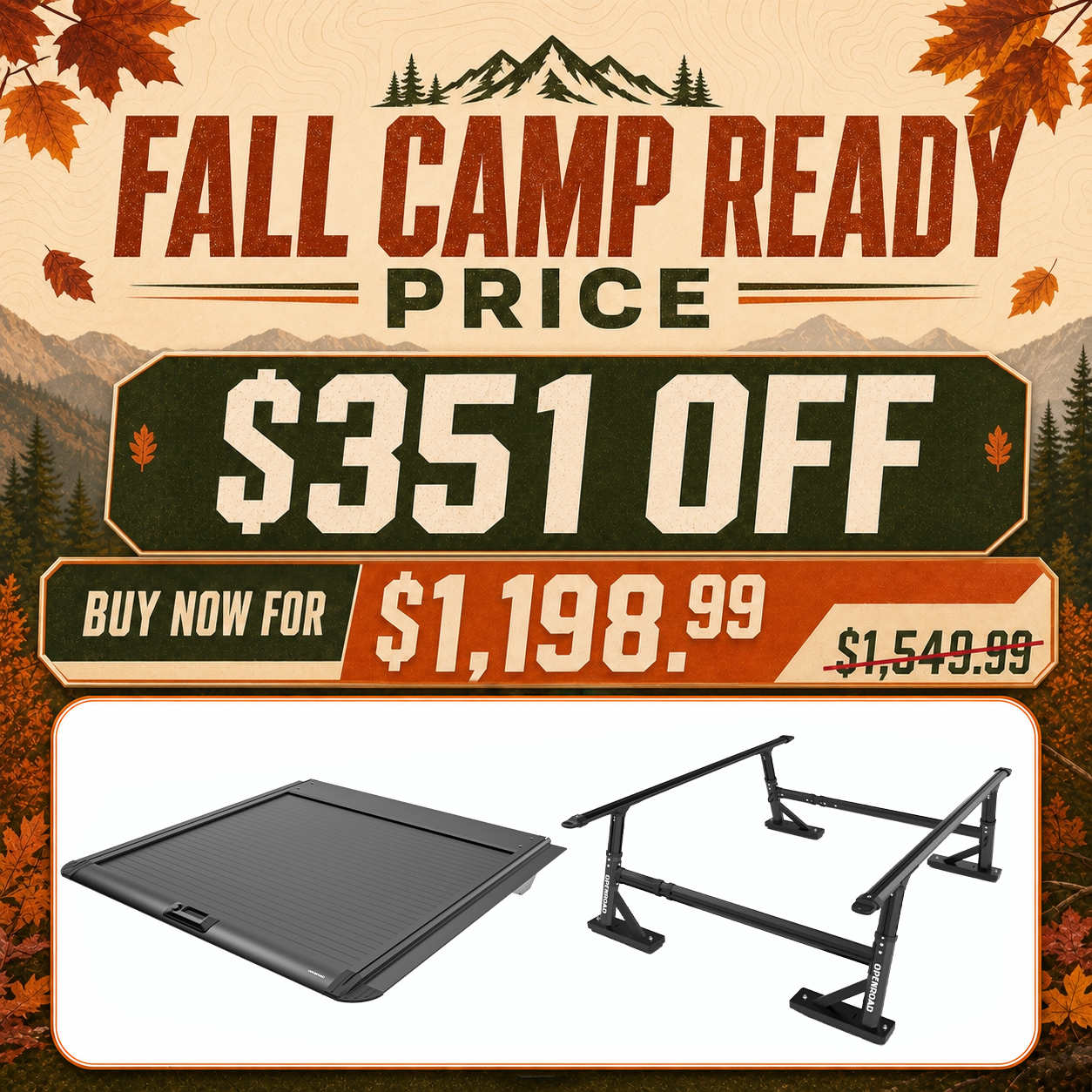 OPENROAD Universal Fit Adjustable Bed Rack for Trucks with Aluminum Retractable Tonneau Cover