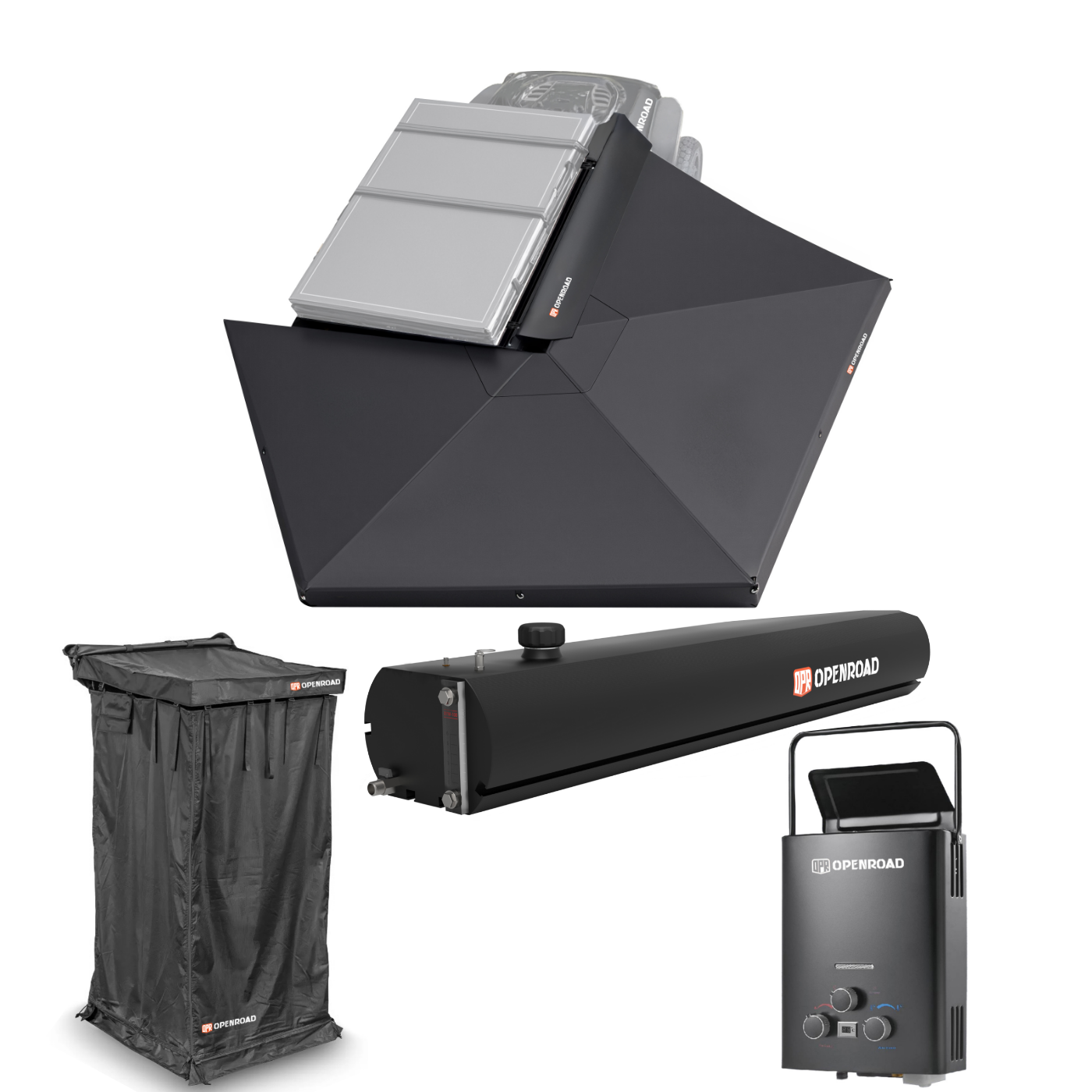 270 Free Standing Awning and Shower Awning V2 and Water Tank and Water Heater Openroad4wd