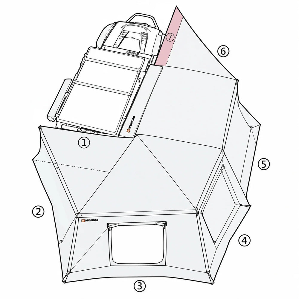 OPENROAD 270 Awning XL Sidewall Front & Rear Wall Panels Openroad4wd The Seventh Panel - at the rear of the vehicle | Pre-Order | ETA Dec.15 Driver
