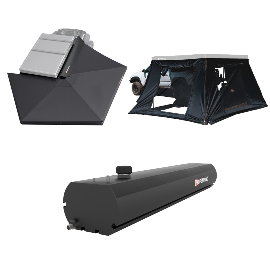 OPENROAD 270 Free Standing Awning for Camping with 270 Awning Side Wall with Pressurized Water Tank for Camping Shower 10Gal Openroad4wd