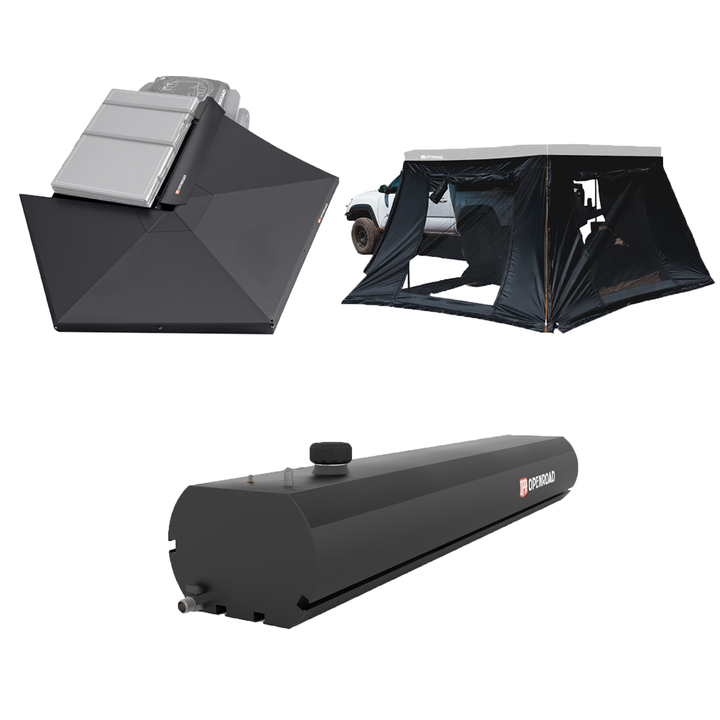OPENROAD 270 Free Standing Awning for Camping with 270 Awning Side Wall with Pressurized Water Tank for Camping Shower 10Gal Openroad4wd