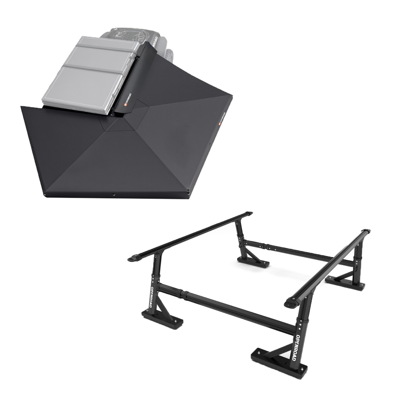 OPENROAD 270 Free Standing Awning for Camping with Universal Fit Adjustable Bed Rack for Trucks Openroad4wd