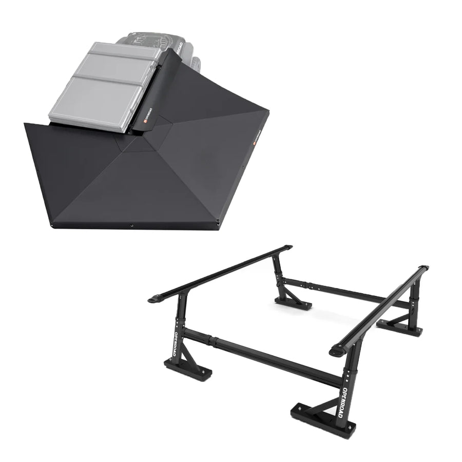 OPENROAD 270 Free Standing Awning for Camping with Universal Fit Adjustable Bed Rack for Trucks