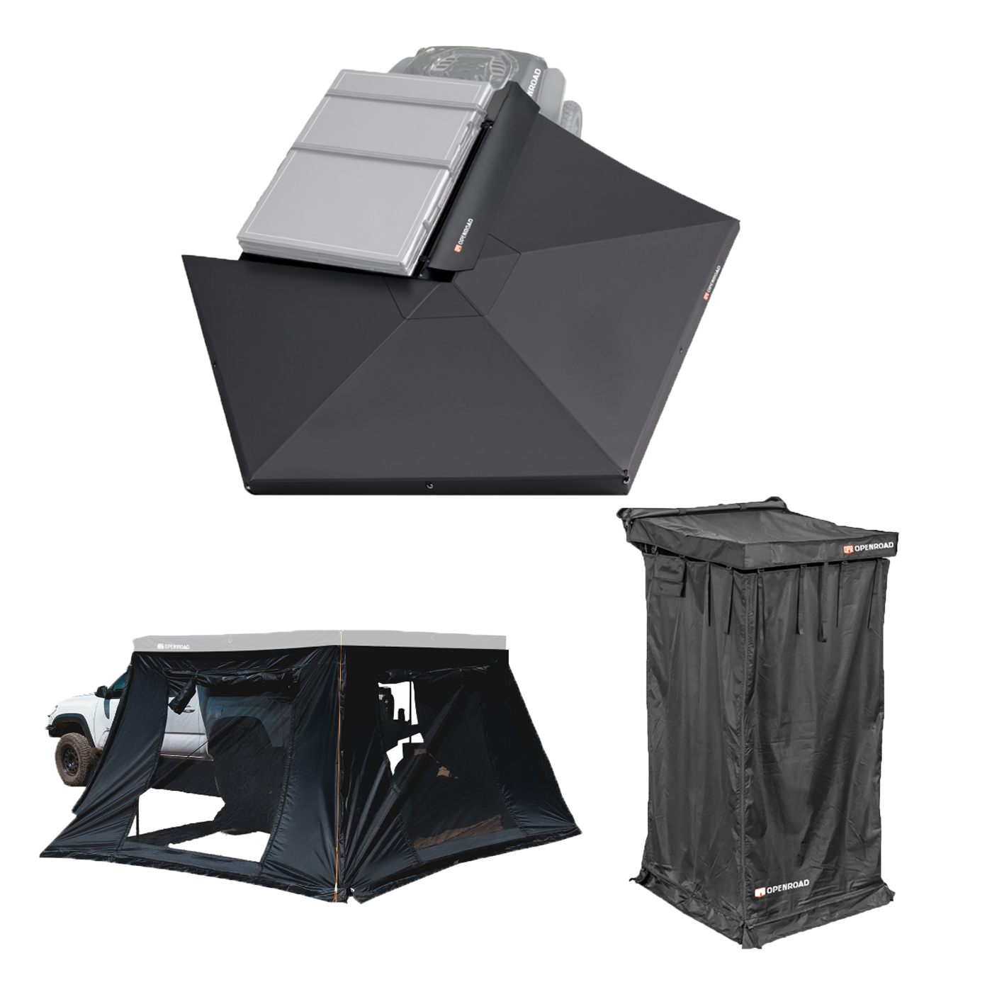 OPENROAD 270 Free Standing Awning for Camping with 270 Awning Side Wall with Quick-Open Shower Awning V2 Openroad4wd